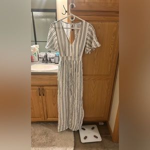 White and black stripped overlay romper.